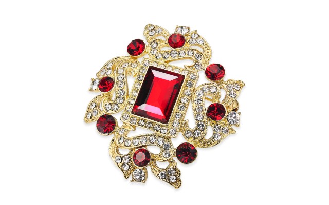  Gold-Tone Crystal Rectangle Siam Boxed Pin