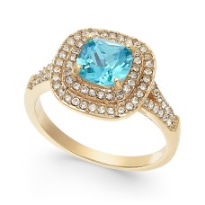Charter Club Gold-Tone Crystal Square Halo Ring