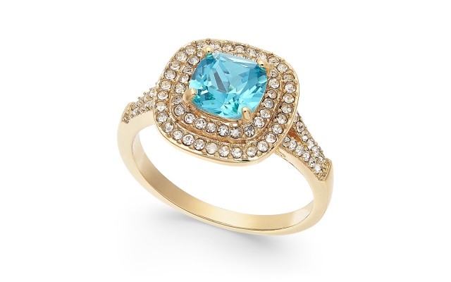  Gold-Tone Crystal Square Halo Ring