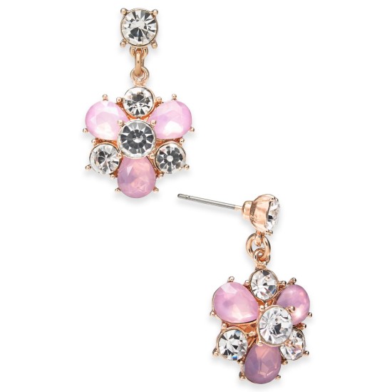  Gold-Tone Crystal & Stone Cluster Drop Earring, Pink