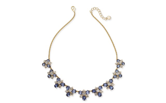  Gold-Tone Crystal & Stone Cluster Necklace, 17″ + 2″ extender, Purple