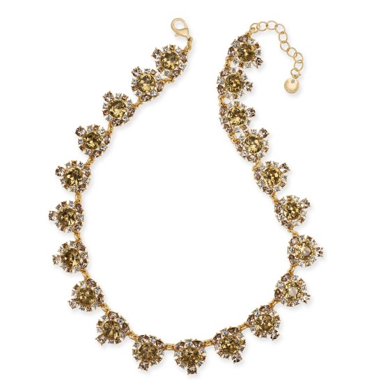  Gold-Tone Crystal & Stone Collar Necklace, 17″ + 2″ Extender