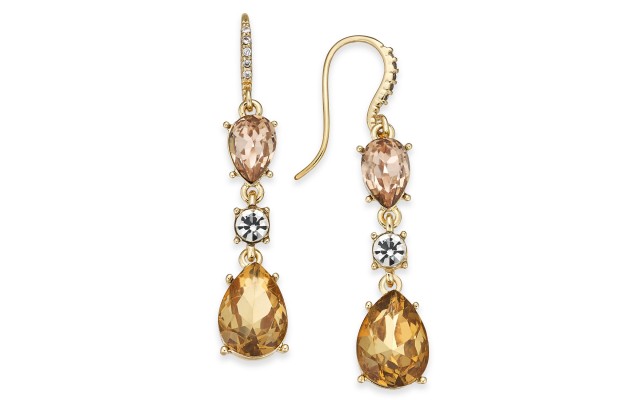  Gold-Tone Crystal & Stone Drop Earrings