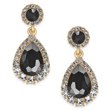 Charter Club Gold-Tone Crystal & Stone Drop Earrings, Black