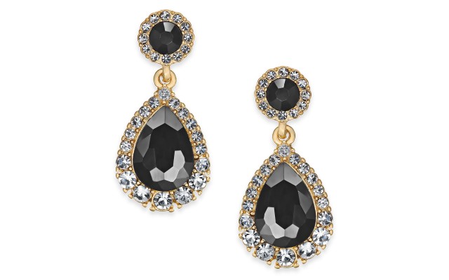  Gold-Tone Crystal & Stone Drop Earrings, Black