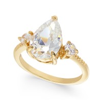Charter Club Gold-Tone Crystal Triple-Stone Ring Size 7