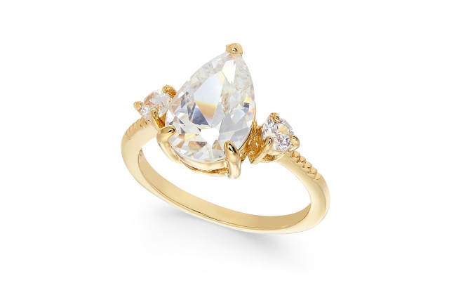  Gold-Tone Crystal Triple-Stone Ring Size 7