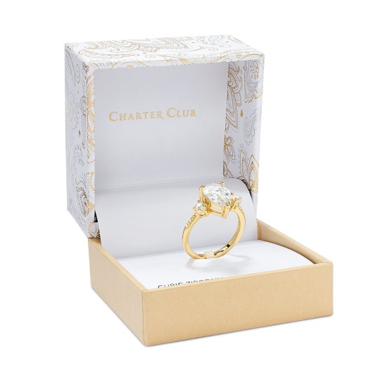  Gold-Tone Crystal Triple-Stone Ring Size 7