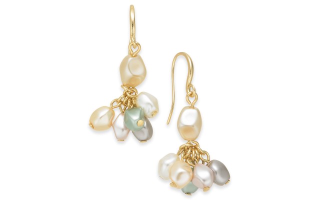  Gold-Tone Imitation Pearl Shaky Drop Earrings