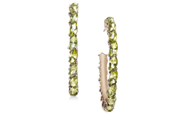  Gold-Tone Medium Navette-Stone Open Hoop Earrings, 1.37″,