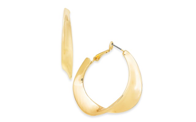  Gold-Tone Medium Sculptural Hoop Earrings, 1.75″