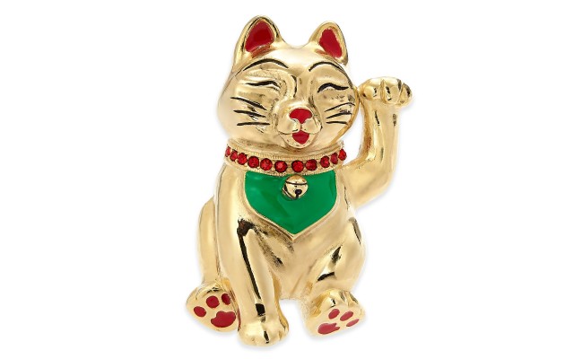  Gold-Tone Pave Lucky Cat Pin