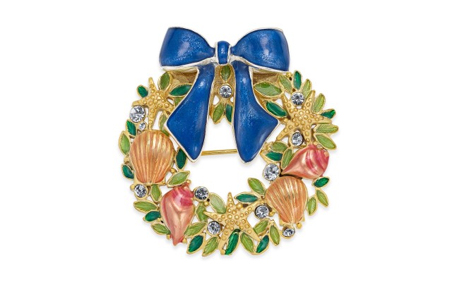  Gold-Tone Pave Shell Wreath Pin, Gold