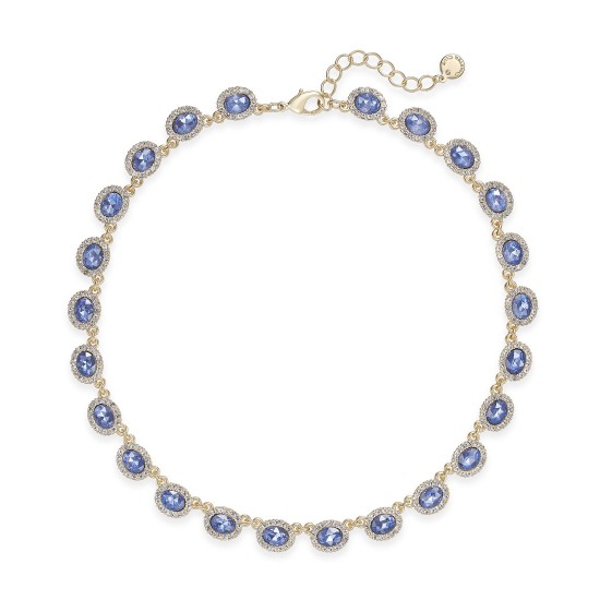  Gold-Tone Pave & Stone Collar Necklace,Blue