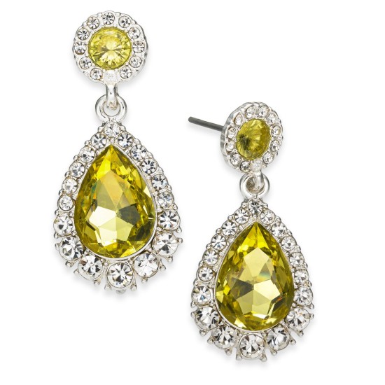  Gold-Tone Pave & Stone Drop Earrings, Yellow