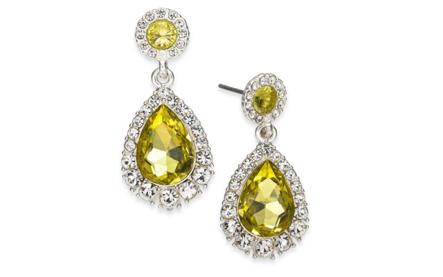  Gold-Tone Pave & Stone Drop Earrings, Yellow