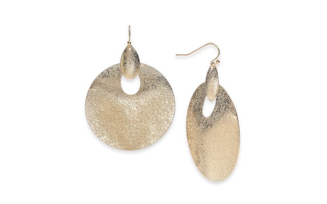  Gold-Tone Sculptural Disc Drop Earrings