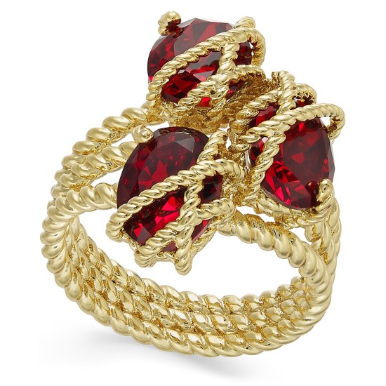  Gold-Tone Stone Cluster Triple-Wrap Ring