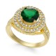  Green Stone & Crystal Halo Rings, Gold, 11