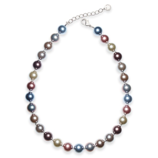  Imitation 14mm Pearl Collar Necklaces, Silver/Multi