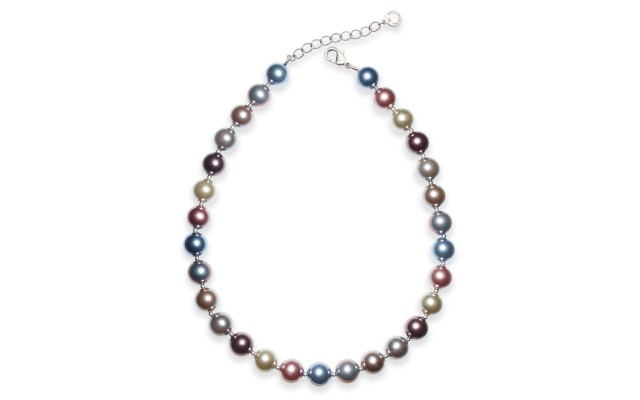  Imitation 14mm Pearl Collar Necklaces, Silver/Multi