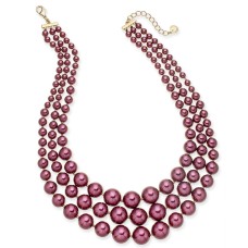 Charter Club Imitation Pearl Three-Row Collar Necklace, Gold/Burgundy