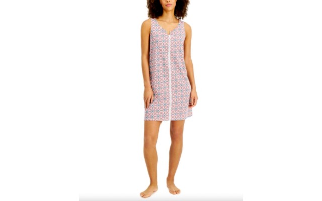  Lace-Trim Cotton Nightgown, Entwine Geo, X-Small