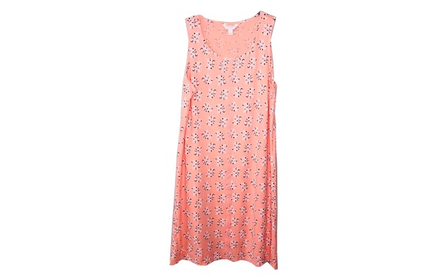  Lace-Trim Cotton Nightgown, Orange, X-Small