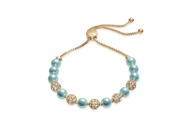  Pave & Imitation Pearl Slider Bracelet (Aqua)