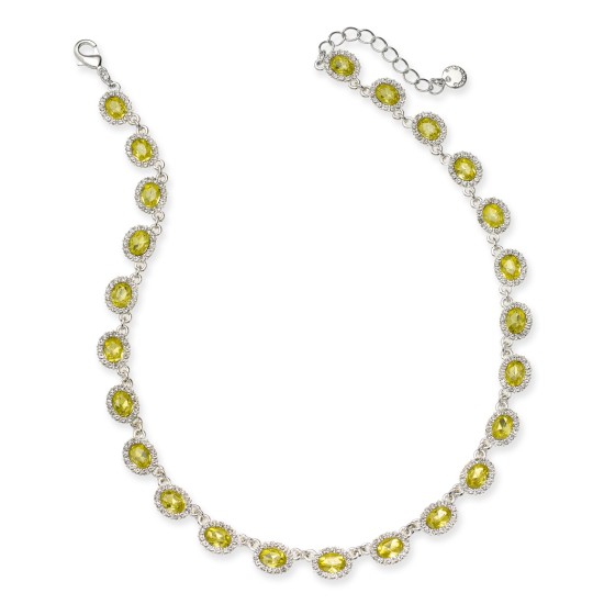  Pave & Stone Collar Necklace, 17″ + 2″ extender, Silver/Yellow