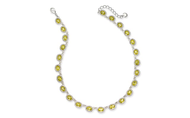  Pave & Stone Collar Necklace, 17″ + 2″ extender, Silver/Yellow