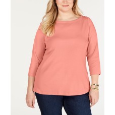 Charter Club Plus Size Cotton Boat-Neck Top (Orange, 1X)