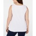  Plus Size Cotton Textured-Stripe Boat-Neck  Tank Top (White , Size:1X)