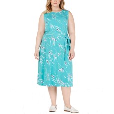 Charter Club Plus Size Floral-Print Midi Dress 1X – Turquoise