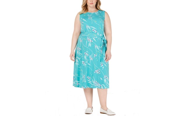  Plus Size Floral-Print Midi Dress 1X – Turquoise