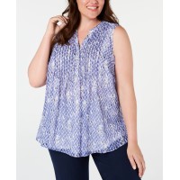 Charter Club Plus Size Printed Pleated Top 1X – Blue