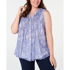 Charter Club Plus Size Printed Pleated Top 1X – Blue