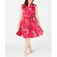 Charter Club Plus Size Printed Ruffle-Sleeve Shirtdress, Dark Pink, 24W