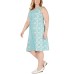  Plus Size Printed Shift Dress 3X- Blue
