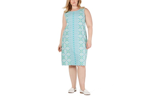 Plus Size Printed Shift Dress 3X- Blue