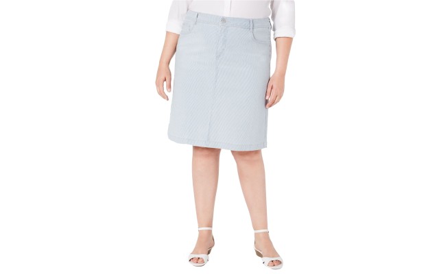  Plus Size Railroad-Striped Denim Skirt 18W – Aqua