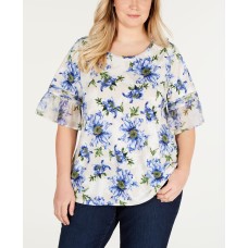 Charter Club Plus Size Ruffle-Sleeve Floral-Print Top Multi Color Size 1X