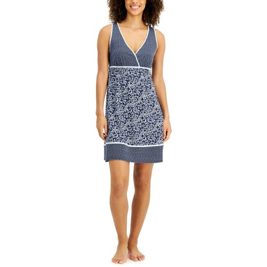  Printed Chemise Nightgown, Navy, X-Small