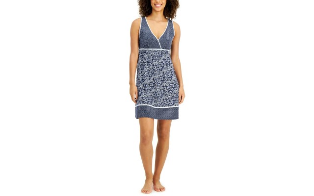  Printed Chemise Nightgown, Navy, X-Small