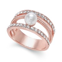 Charter Club Rose Gold Crystal Imitation Pearl Rings, Rose Gold, 9