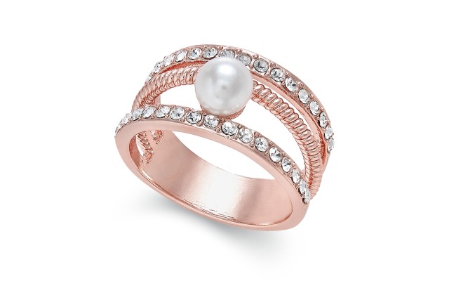  Rose Gold Crystal Imitation Pearl Rings, Rose Gold, 9