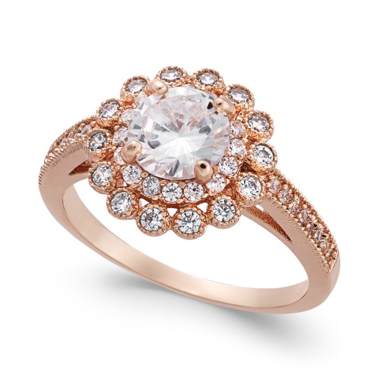  Rose Gold-Tone Crystal Halo Rings, Rose Gold, 7