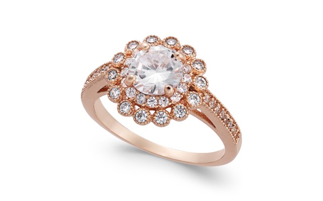  Rose Gold-Tone Crystal Halo Rings, Rose Gold, 7