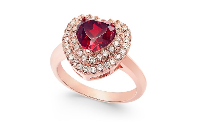  Rose Gold-Tone Crystal Heart Halo Ring