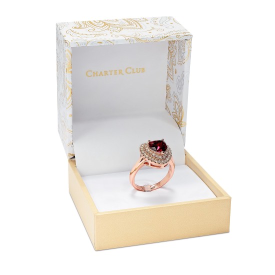  Rose Gold-Tone Crystal Heart Halo Ring